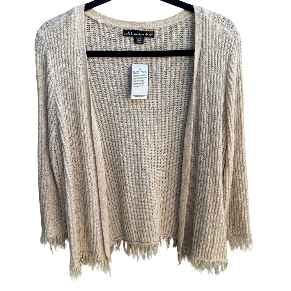 United States Sweaters Boho Coastal Minimalist Pointelle Fringe Cardigan M NWT